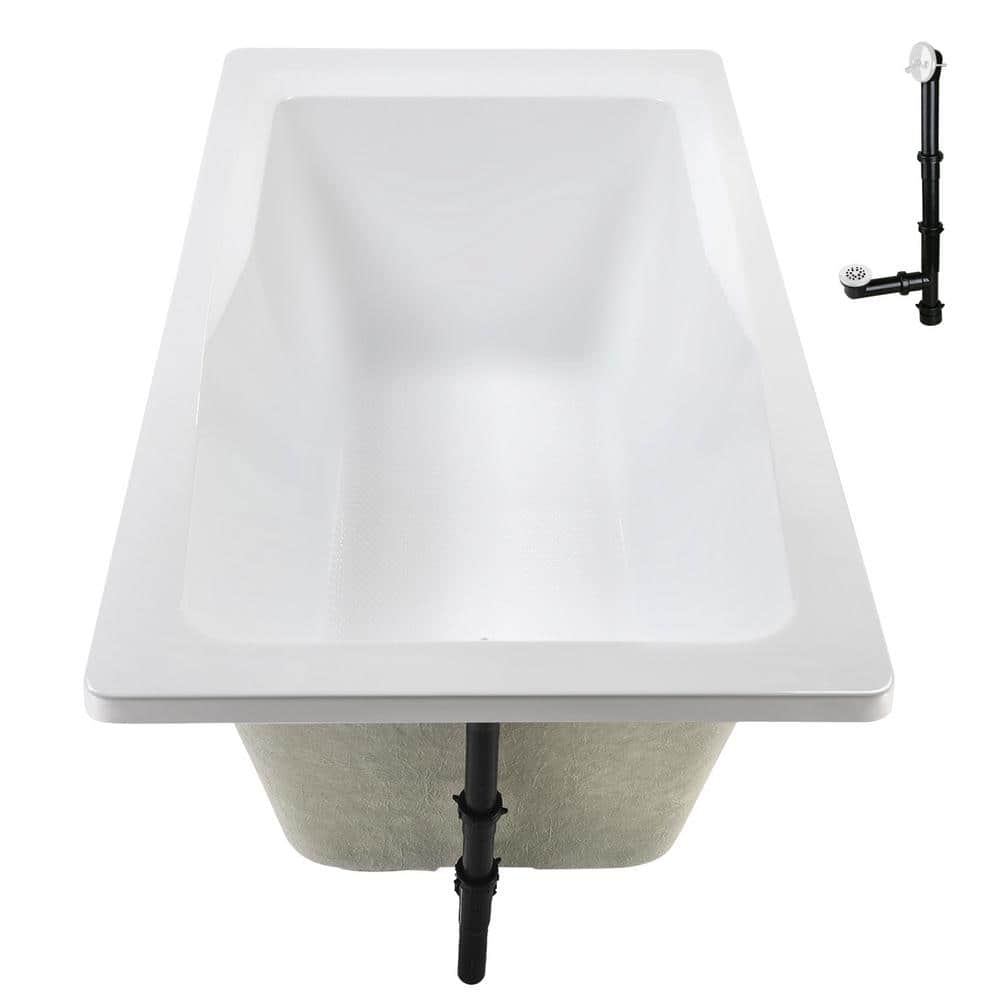66'' White Acrylic Rectangular Drop-In Soaking Bathtub