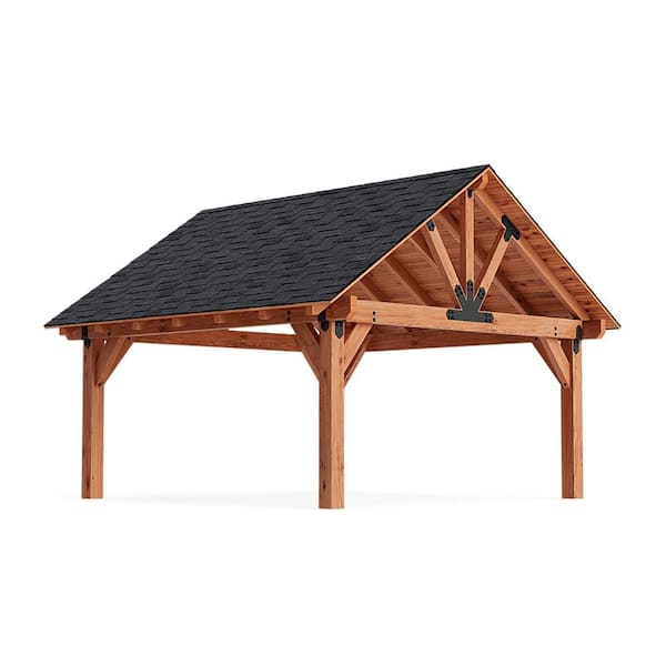 Pro Assembled Gable 18 ft. x 18 ft. Premium Heavy North American Timber Outdoor Patio Shade Pavilion with Solid Posts