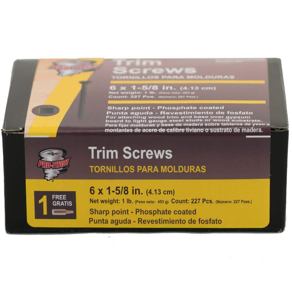 #6 x 1 5/8 Fine Thread Drywall Screw Square Drive Trim Head Low Carbon Steel Black Phosphate Pk 100 