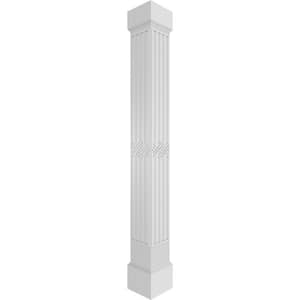 7-5/8 in. x 9 ft. Premium Square Non-Tapered Zion Fretwork PVC Column Wrap Kit w/Mission Capital and Base