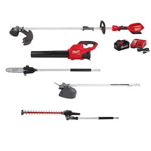 M18 FUEL 18V Lith-Ion Brushless Cordless Electric String Trimmer/Blower Combo Kit w/Brush, Hedge, Pole Saw (5-Tool)