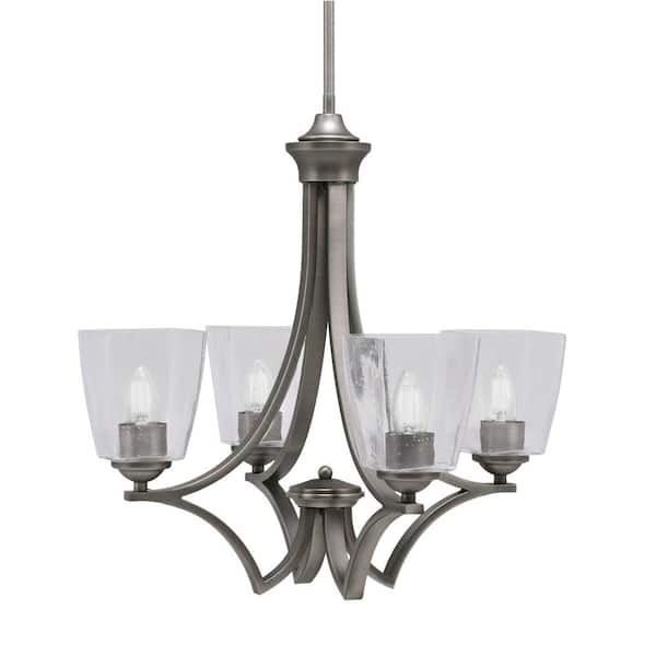 Unbranded Clevelend 4-Light Graphite Round Chandelier with 4.5 in. Square Clear Bubble Glass Shades, No bulbs included