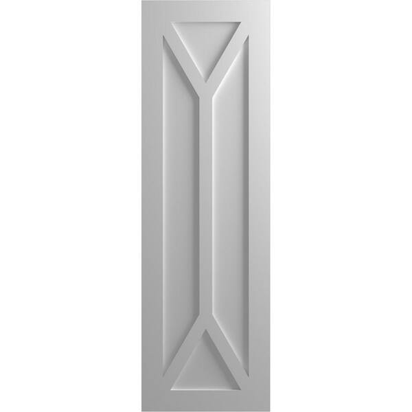 Ekena Millwork 12 in. x 33 in. Flat Panel True Fit PVC San Carlos Mission Style Fixed Mount Shutters Pair in Primed
