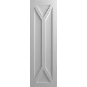 18 in. x 48 in. True Fit Flat Panel PVC San Carlos Mission Style Fixed Mount Shutters Pair in Primed