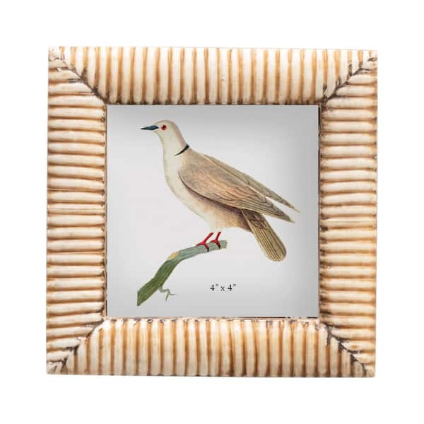Storied Home 4 in. x 4 in. Natural Hand-Carved Bone and MDF Picture Frame with Ribbed Pattern