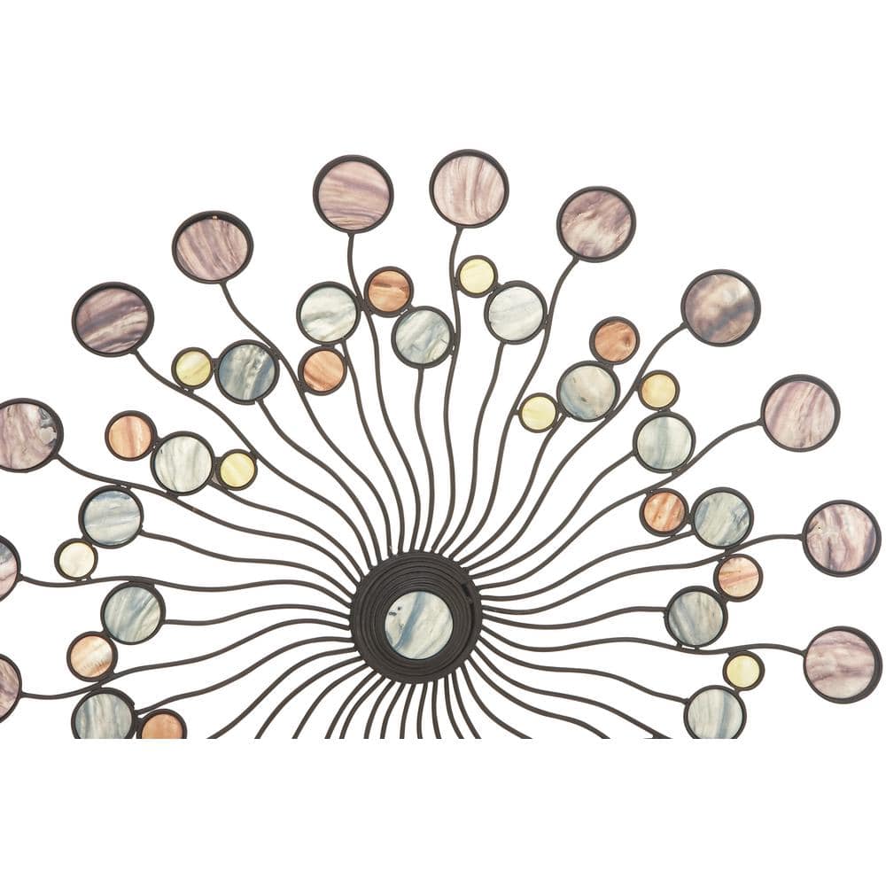 Multi-Colored Iron Sunburst Wall Sculpture with Marble Accents