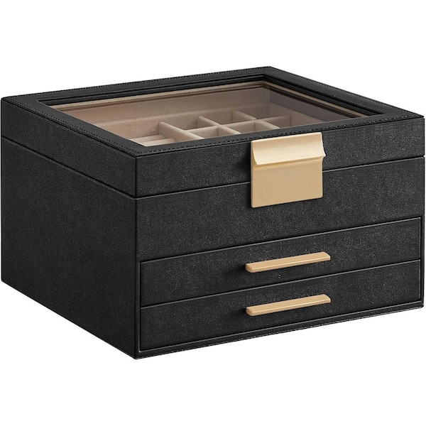 Elegant Faux Leather Decorative Box Black 11 in. x 8 in. Faux