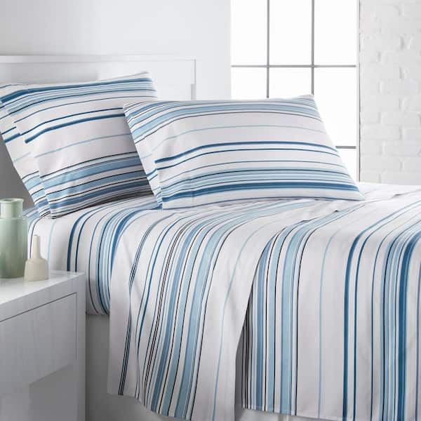Southshore Fine Linens Southshore Stripe 4-Piece Blue Microfiber Queen Deep Pocket Sheet Set