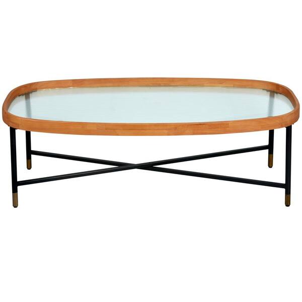 FUIN 47.25 in. L x 23.75 in. W x 16.1 in. H Reatz YellowishBrown Oval Glass Top Coffee Table
