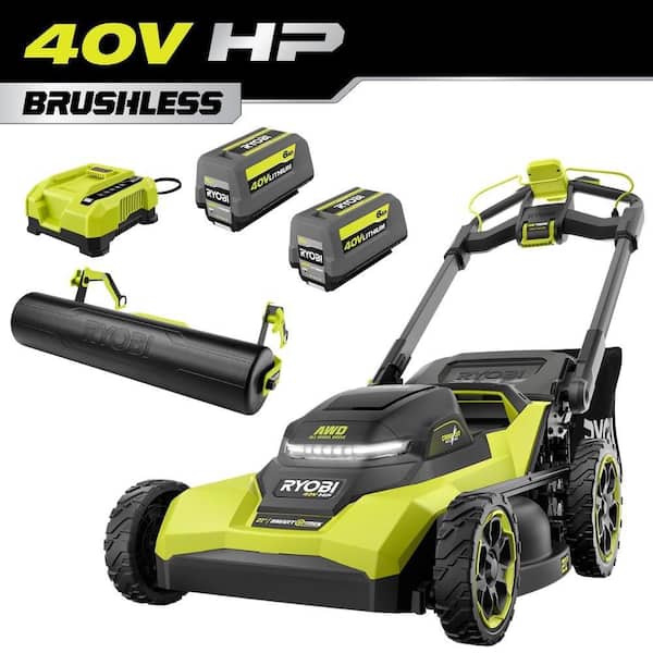 40V HP 21" Brushless Cordless Cross Cut Self-Propelled All Wheel Drive Mower w/ Striper, (2) Batteries & Charger
