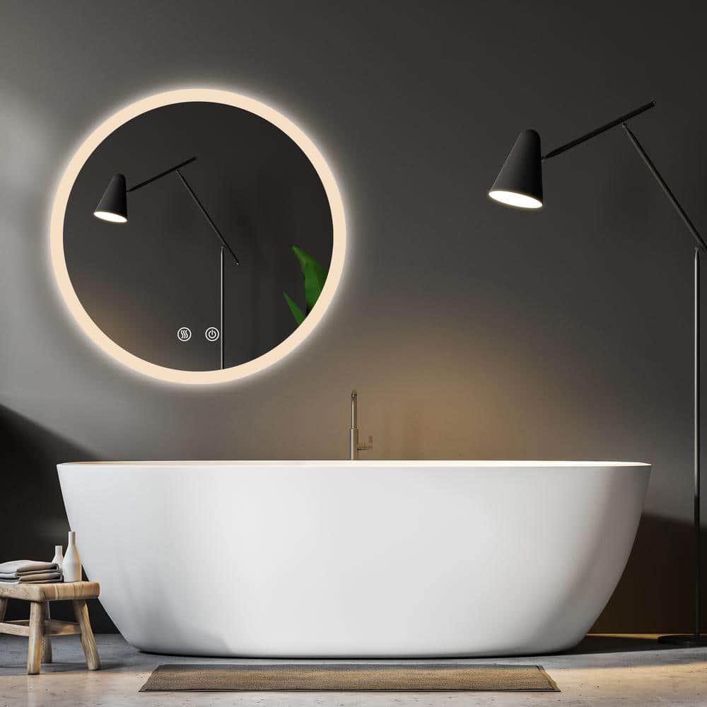 24'' Round Frameless LED Lighted Bathroom Vanity Mirror