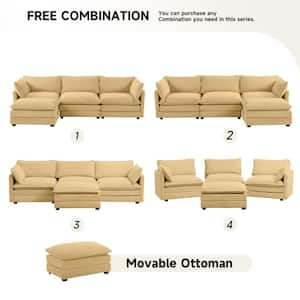 112 in. W 4-Piece Modern Fabric Sectional Sofa with Ottoman in Yellow