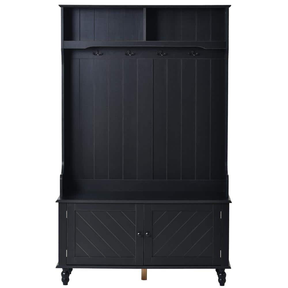 40 in. Black Hall Tree with Bench
