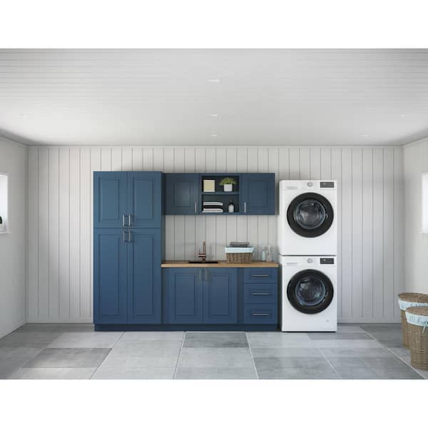 MILL'S PRIDE Greenwich Valencia Blue Plywood Shaker Stock Ready to Assemble Kitchen-Laundry Cabinet Kit 24 in. x 84 in. x 97 in.