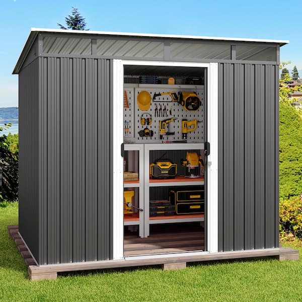 Lofka 8 ft. W x 6 ft. D Outdoor Storage Metal Shed with Sliding