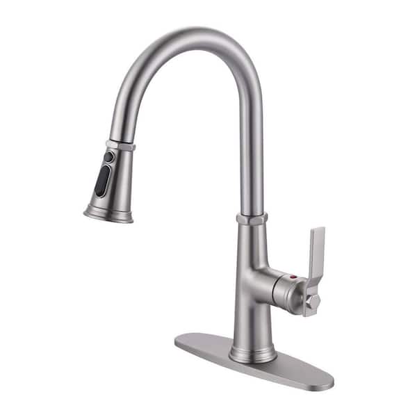 16.7 in. H Single Handle Pull Down Sprayer Kitchen Faucet with 3-Spray and 360° Spout Swivel Mode in Brushed Nickel