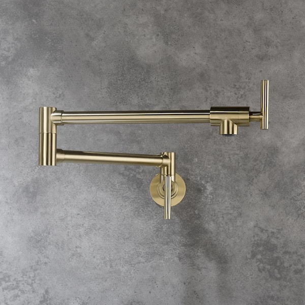 Unbranded Modern Wall Mount Pot Filler Faucet with Two Handle Kitchen Faucet in Brushed Gold