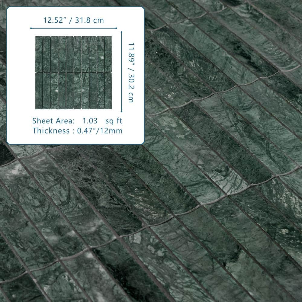 12.52" x 11.89" Honed Indian Green Marble Mosaic Tile