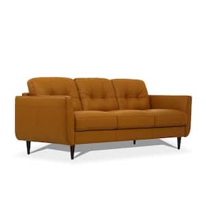 Amelia 83 in. Rolled Arm Leather Rectangle Sofa in Camel