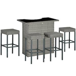 Table Dimensions: 43.25 W x 24 D x 41.25 H in. Chair Dimensions: 15.25 W x 15.25 D x 29.5 H in. Metal Frame, PE Rattan
