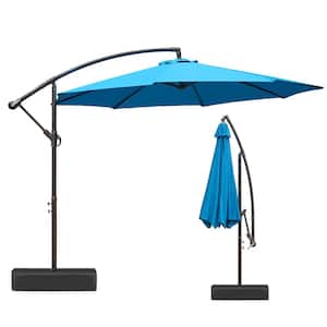 10 ft. Iron Cantilever Patio Offset Umbrella with Stand Base in Blue