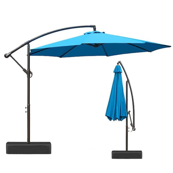 Aoodor 10 ft. Iron Cantilever Patio Offset Umbrella with Stand Base in Blue