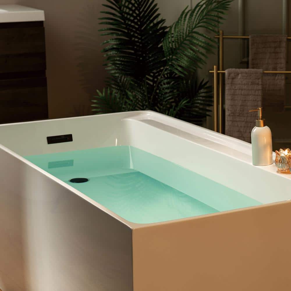 59-Inch White Acrylic Rectangular Freestanding Soaking Bathtub