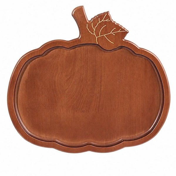 12.2 in Rustic Walnut Wood Pumpkin Wooden Serving Board with Raised Edges for Fall Gatherings