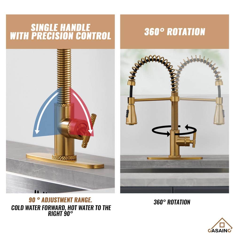 Brushed Gold Stainless Steel Pull Down Kitchen Faucet with Spray