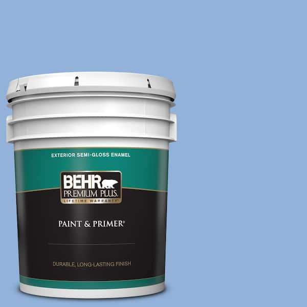 BEHR PREMIUM PLUS 5 gal. #580B-5 Cornflower Blue Semi-Gloss Enamel Exterior Paint & Primer