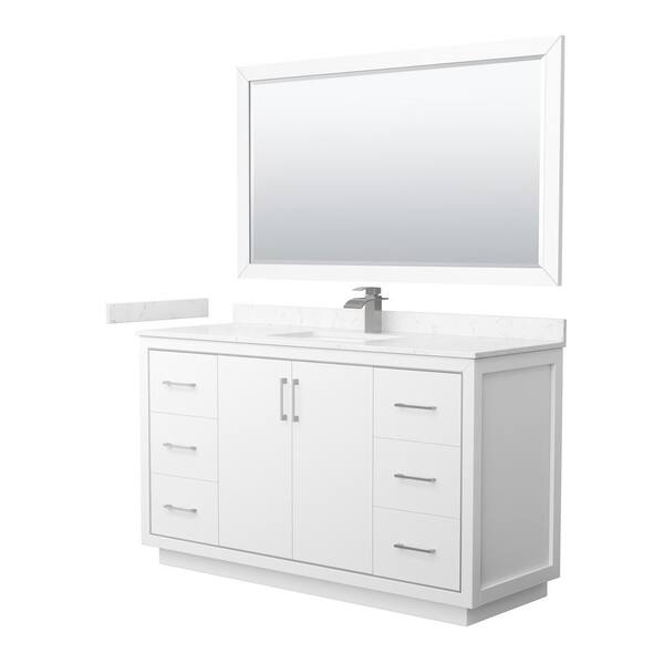 Wyndham Collection Icon 60 in. W x 22 in. D x 35 in. H Single Bath Vanity in White with Carrara Cultured Marble Top and 58 in. Mirror
