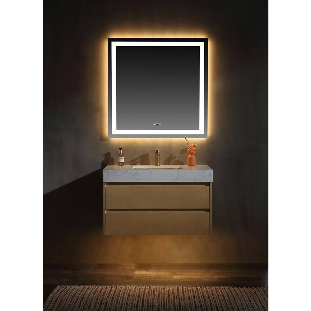 36 in.W x 20 in.D x 21 in.H Single Sink Wall Solid Wood Bath Vanity in Maple, White Cultured Marble Top, LED Light Band price history on PriceWatchPro