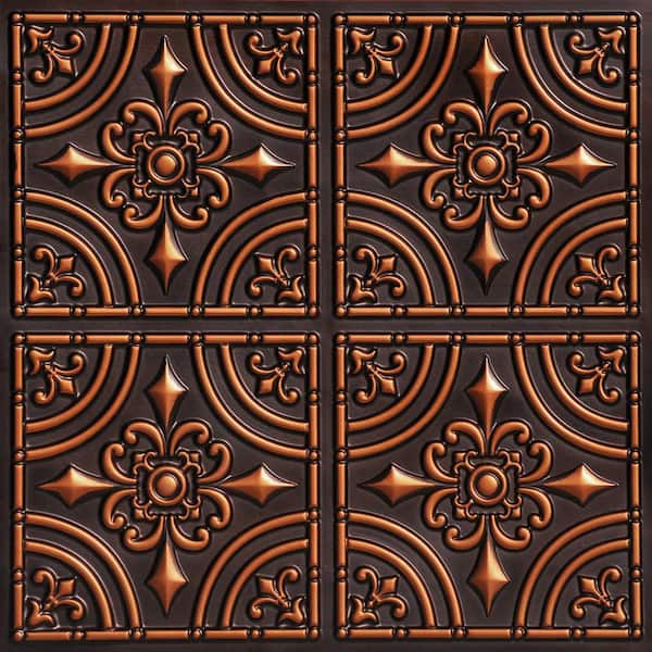 FROM PLAIN TO BEAUTIFUL IN HOURS Wrought Iron 2 ft. x 2 ft. Glue Up PVC Ceiling Tile in Antique Copper (100 sq. ft./case)