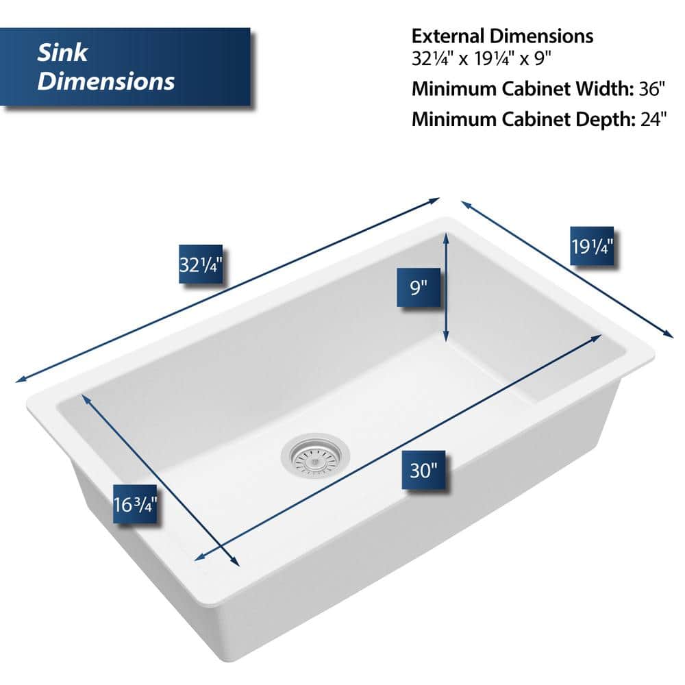 White Quartz Large Single Bowl Undermount Kitchen Sink