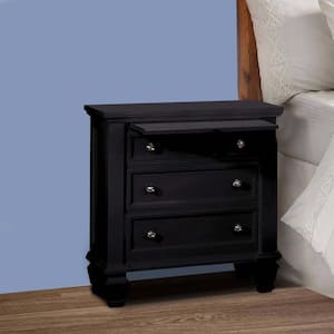 Black and Nickel 3-Drawer 29 in. Wooden Nightstand