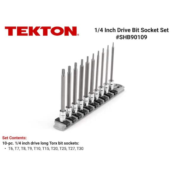 TEKTON 1/4 Inch Drive Long Torx Bit Socket Set with Rail, 10-Piece