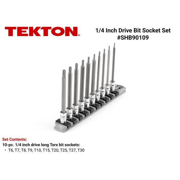 1/4 Inch Drive Long Torx Bit Socket Set with Rail, 10-Piece (T6-T30)