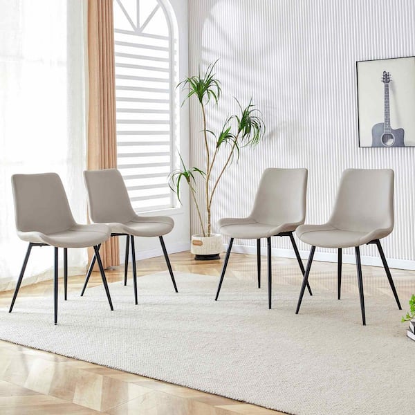Modern Light Gray Faux Leather Seat Dining Chairs Set of 4 for Kitchen, Living, Dining Room
