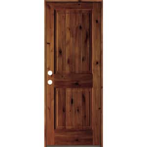 30 in. x 80 in. Rustic Knotty Alder Square Top V-Grooved Red Chestnut Stain Right-Hand Wood Single Prehung Front Door