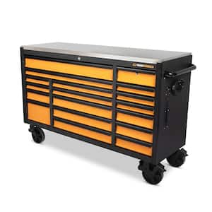 GSX 72 in. x 25 in. 18 Drawer Orange and Black Rolling Tool Cabinet with Stainless Steel Worktop and Black Pulls