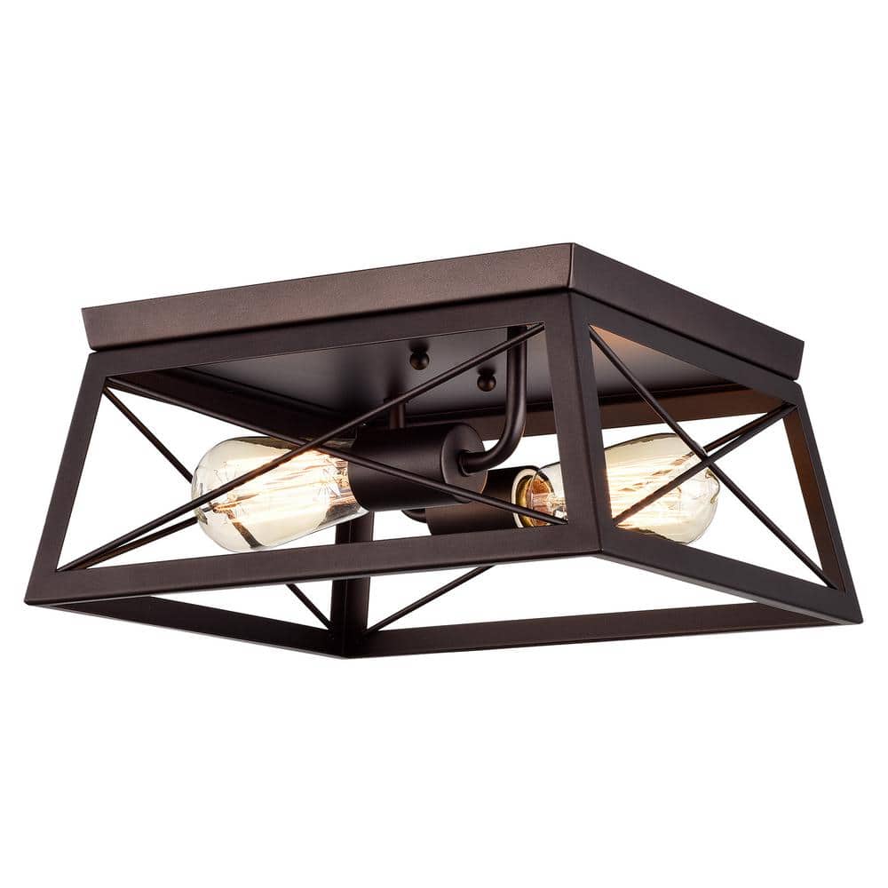 6 in. H x 12 in. W 2-Light Indoor Geometric Oil Rubbed Bronze Flush Mount C