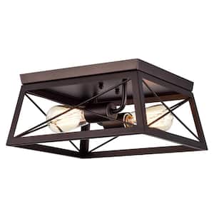 6 in. H x 12 in. W 2-Light Indoor Geometric Oil Rubbed Bronze Flush Mount Ceiling Fixture
