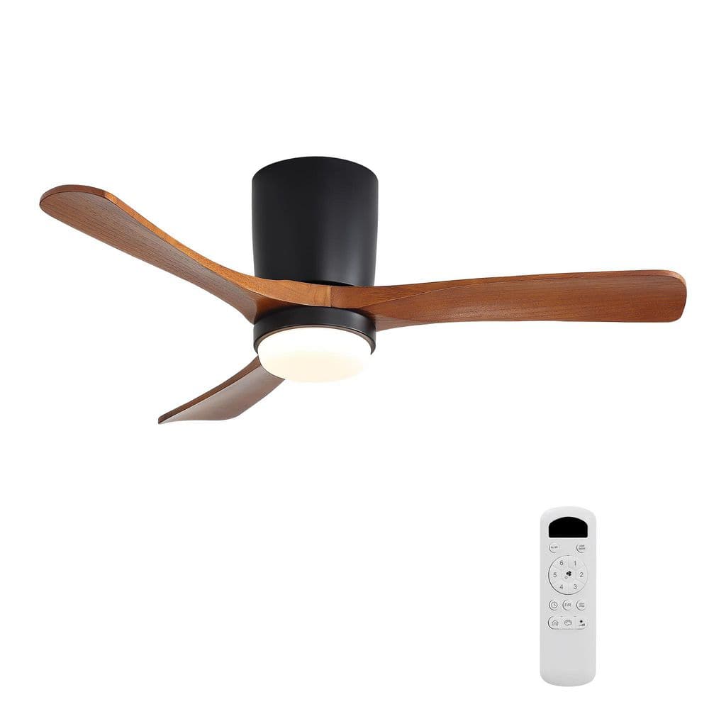 42 in. Matte Black 3 Wood Blades Flush Mount Ceiling Fan with LED Light and Remote Included for Any Room price history on PriceWatchPro
