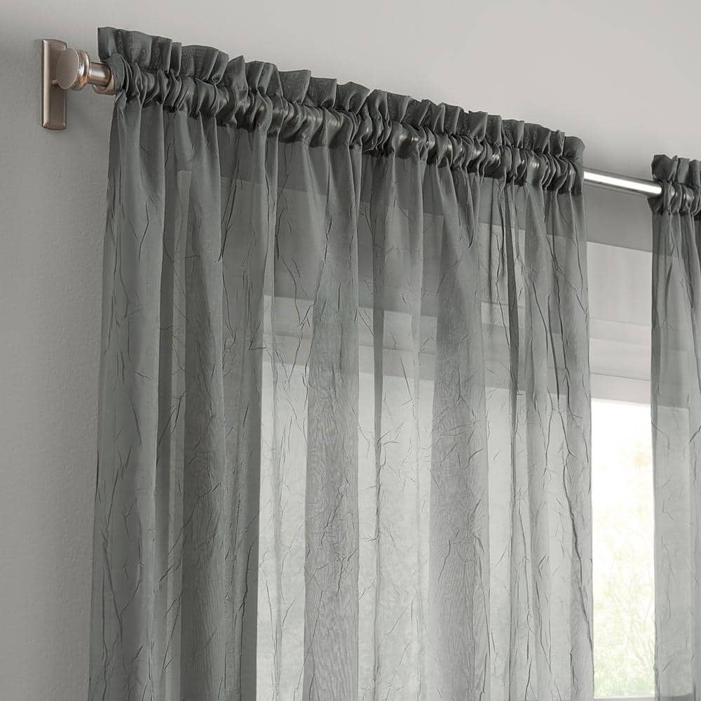 Emina Gray Standard Polyester Sheer Rod Pocket Curtain Panel
