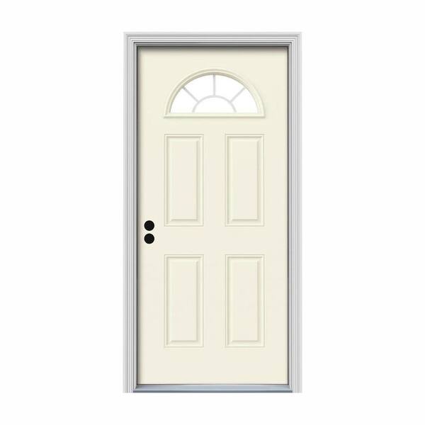 JELD-WEN 36 in. x 80 in. Fan Lite Vanilla Painted Steel Prehung Right-Hand Inswing Front Door w/Brickmould