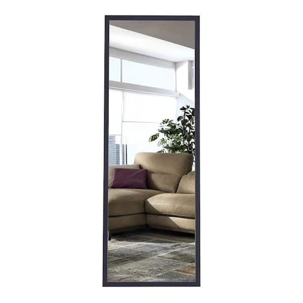 FUNKOL Solid Wood Framed Wall Mounted Full Bathroom Vanity Mirror, Floor Standing Large Mirror with Bracket
