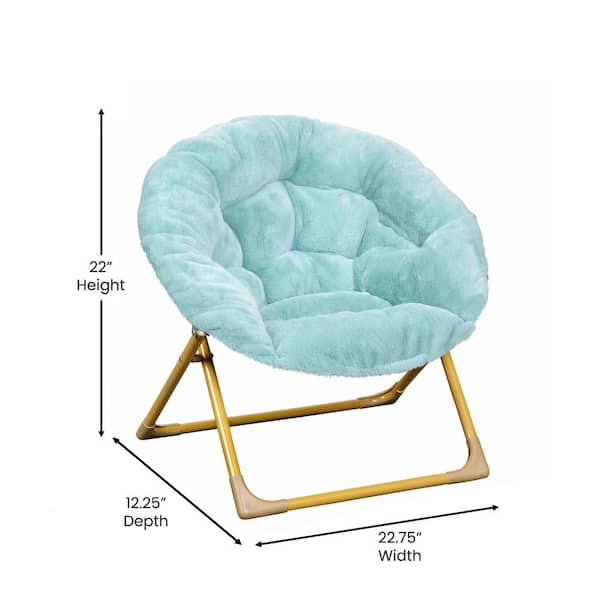 WELL-STRONG Saucer Chair with Ottoman - Faux Fur Folding Chair and Foot Rest  Set with Metal