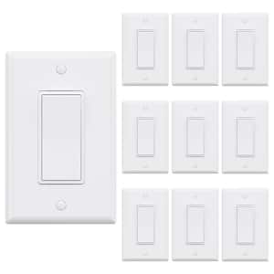 Decorative 15 Amp Single Pole Rocker Light Switch with Wall Plate, White (10-Pack)
