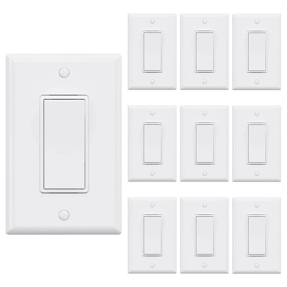 ELEGRP Decor 15 Amp Single Pole Rocker Light Switch with Wall Plate, White  (10-Pack) 1004A The Home Depot