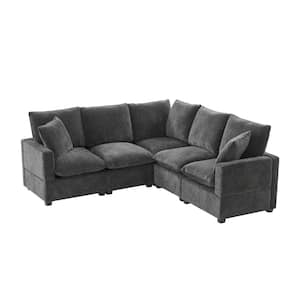 84 in. L-Shaped Modular Chenille Sectional Sofa in. Dark Gray with 2 Pillows